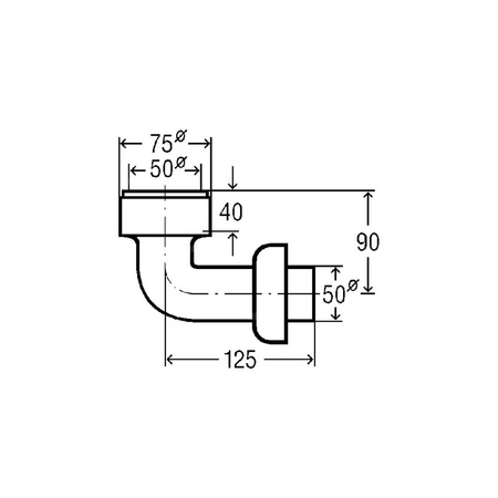 Łuk odpływowy 90 st. przeznaczenie: pisuar, tworzywo sztuczne, nr wzoru 3228 DN1: 50 DN2: 50 L: 125 wykonanie: chromowane