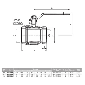Zawór kulowy VALVEX Onyx mosiądz niklowany, PN16 2 1/2'' GW, uchwyt: dźwignia