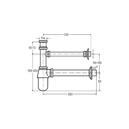 Syfon butelkowy mosiądz chrom., nr wzoru 5753.02 G: 1¼ DN: 32