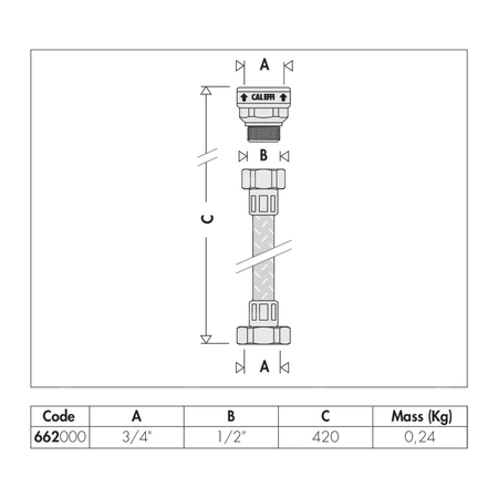 Bypass. Zestaw obejściowy różnicy ciśnienia ze stałą nastawą 20 kPa. (2000 mm słupa wody), z elastycznym wężem 3/4" GW nakrętka 
