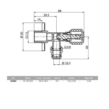 Zawór wodny VALVEX Base GZ 1/2'' x gz z nakrętką 3/8''