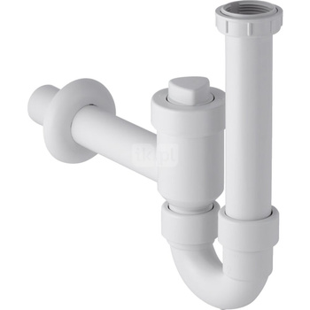 Syfon rurowy Geberit do umywalki, odcinający, z zaworem zwrotnym, wylot poziomy: d=50mm, G=1 1/2″, Biały-alpin