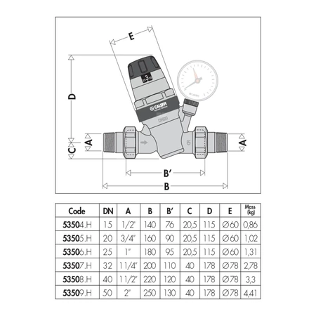 Regulator ciśnienia CALEFFI 5350H, GZ 2'', 25 bar