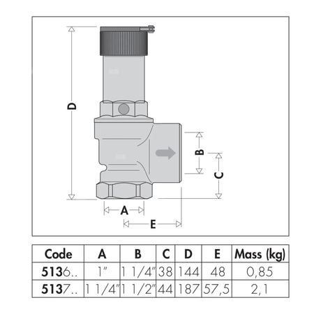 Zawór przelewowy CALEFFI 513 mosiądz 2,5 bar GW 1'' x 1 1/4''