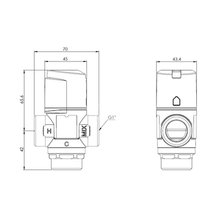 Zawór regulacyjny termostatyczny do wody ciepłej AFRISO ATM 361 mosiądz GZ 1", DN 20, zakres temp. 20...43'C, Kvs 1.6m3/h, max. 90'C, max. 10bar