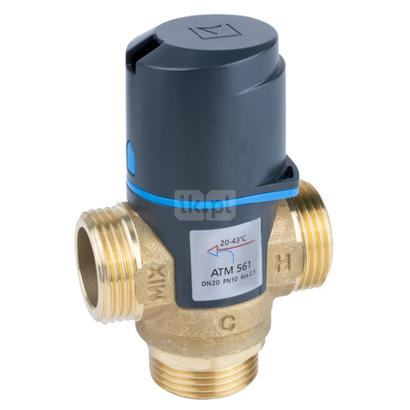 Zawór regulacyjny termostatyczny do wody ciepłej AFRISO ATM 561 mosiądz GZ 1'', DN 20, zakres temp. 20...43'C, Kvs 2.5m3/h, max. 90'C, max. 10bar