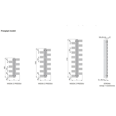 Grzejnik drabinkowy ZEHNDER Yucca, wym. 1340 x 500 mm, kolor chrom, moc 330W