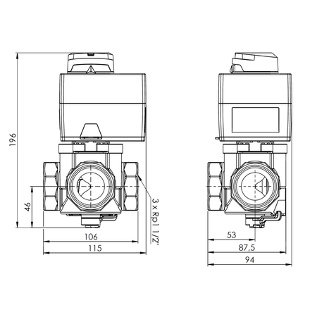 Zawór obrotowy trójdrogowy AFRISO ARV 386 Vario ProClick, mieszający, Siłownik elektryczny ARM 343, DN 40