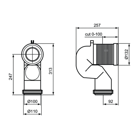 Kolano 90 st. dł. 165-250 mm