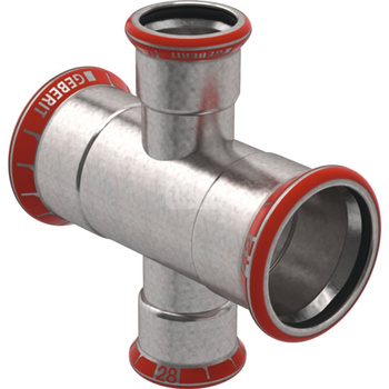 Czwórnik GEBERIT Mapress C-Stahl redukcyjny stal, 88.9 mm x 35 mm x 88.9 mm x 35 mm DN 80 x DN 32 x DN 80 x DN 32, mz x mz x mz x mz