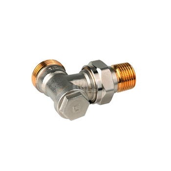 Zawór powrotny VERAFIX-E, kątowy, 1/2”, gwint zewnętrzny, ze złączką do grzejnika z uszczelnieniem metal-metal