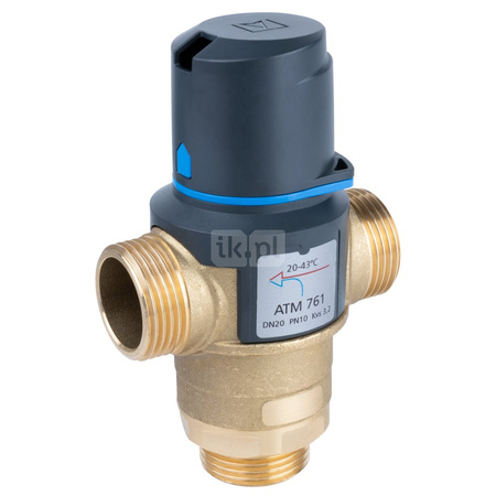 Zawór regulacyjny termostatyczny do wody ciepłej AFRISO ATM 761 mosiądz GZ 1'', DN 20, zakres temp. 20...43'C, Kvs 3.2m3/h, max. 90'C, max. 10bar