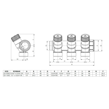Moduł rozszerzający ADM 113 do rozdzielacza wody użytkowej, 3 punkty poboru, G1''