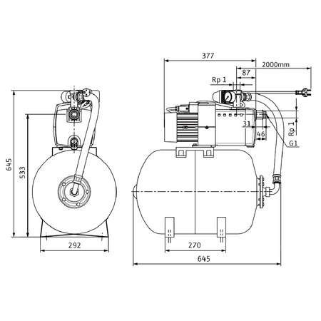 Wilo-HiMulti 3 H 50/2-24 pompa do wody deszcz., pitnej, norm.zasys., sterownik, zbiornik ciśn. 50l