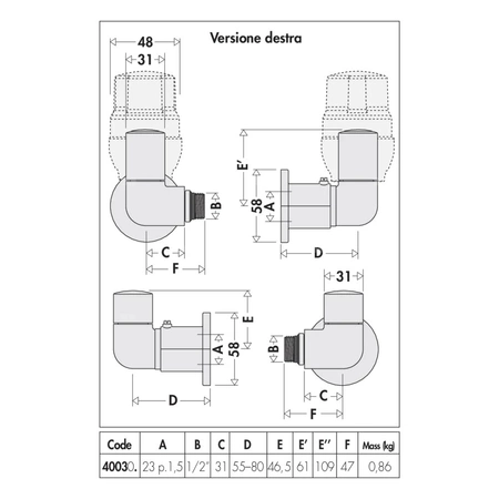 HIGH-STYLE para zaworów dekoracyjnych 3-osiowych. Wykonanie prawe. Wykończenie: chrom 1/2" 23 p. 1.5