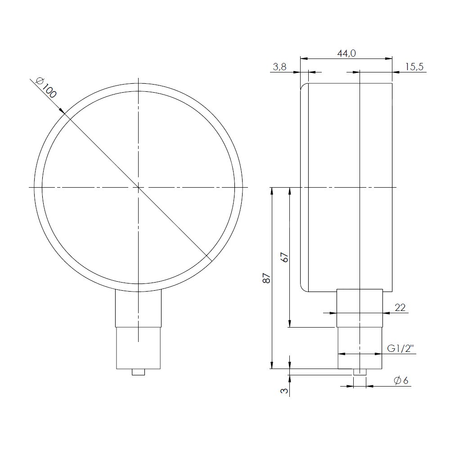 Ciśnieniomierz różnicowy AFRISO KP D201 -100/0 mbar mosiądz G1/2B radialne fi 100, kl. 1.6%