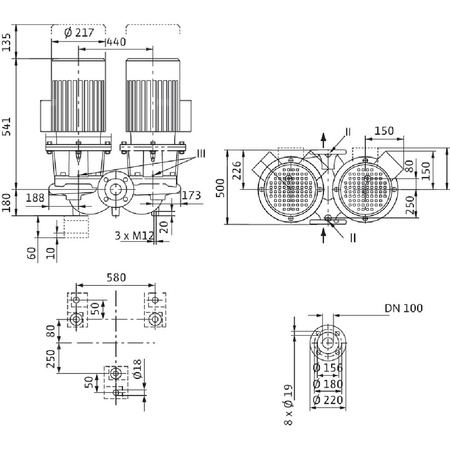 Pompa obiegowa WILO CronoTwin-DL 100/160-2,2/4-S1 typu in-line z silnikiem znormalizowanym 50 Hz, moc silnika 2.2kW 4.9 A 1450 obr/min, wlot Kołnierz DN 100