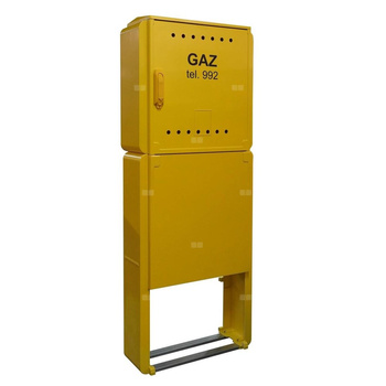 Skrzynka gazowa 600x600x250 wolnostojąca z laminatu + postument + monozłącze, RAL 1021 żółta, PSG, średnie ciśnienie