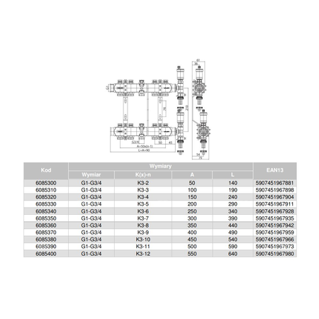 Rozdzielacz hydrauliczny VALVEX Base K3-6 stal nierdzewna, odgałęzień: 6 (3/4''), do CO