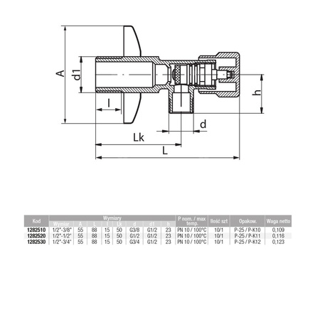 Zawór wodny VALVEX Opal GZ 1/2'' x GZ 3/4''