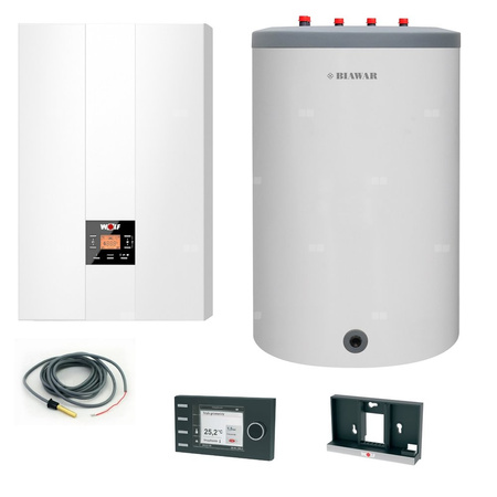 Pakiet - Kocioł gazowy jednofunkcyjny WOLF FGB-24 kondensacyjny wiszący 5.3 - 20.7 kW + Czujnik c.w.u. + RegulatorBM-2 + Zasobnik c.w.uLindo 150L