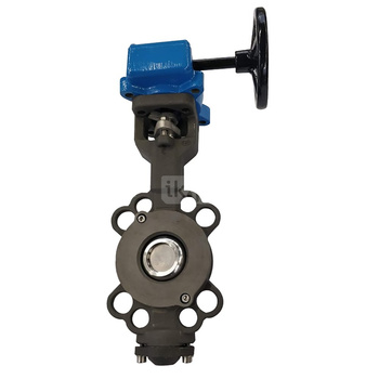 Przepustnica bezkołnierzowa EMARIS z przekładnią ślimakową, dysk: AISI316, wykładzina: PTFE +15% Grafit, korpus: stal WCB, Pnom 4,0 MPa, tmax=260 st.C DN 80