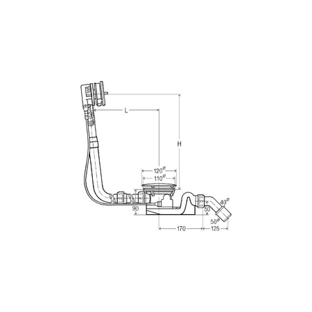 Rotaplex Trio-komplet odpływowo-przelewowy Visign RT3 nr wzoru 6141.71 DN: 40/50 długość cięgna Bowdena: 1070 L: 150–680 H: 180–480 wanna o długości niestandardowej do wanien z otworem odpływowym fi 90