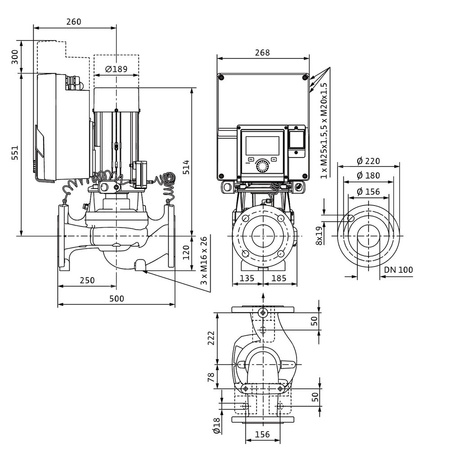 Pompa obiegowa WILO Stratos GIGA 2.0-I 100/1-8/2,2 typu in-line z silnikiem znormalizowanym 50/60 Hz, moc silnika 2.1kW 3.6 A 1440 obr/min, wlot Kołnierz DN 100