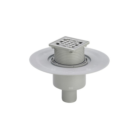 Wpust VIEGA 4926 z 1 przyłączem DN 50, odpływ poziomy, kratka 100x100mm stal