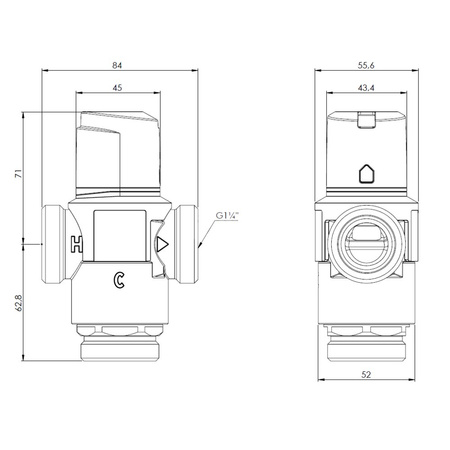 Zawór regulacyjny termostatyczny do wody ciepłej AFRISO ATM 881 mosiądz GZ 1 1/4'', DN 25, zakres temp. 20...43'C, Kvs 4.2m3/h, max. 90'C, max. 10bar