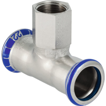 Trójnik GEBERIT Mapress Edelstahl FKM przejściowy 90' stal nierdzewna 18 mm x 1/2'' x 18 mm (mufa zaciskowa x GW x mufa zaciskowa)