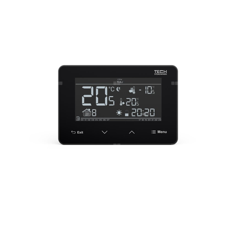 Przewodowy  zasilany 230V regulator pokojowy dwustanowy (panel przedni ze szkła) czarny, model ST-293z v3