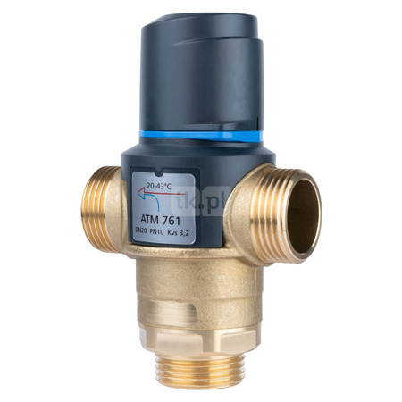 Zawór regulacyjny termostatyczny do wody ciepłej AFRISO ATM 761 mosiądz GZ 1'', DN 20, zakres temp. 20...43'C, Kvs 3.2m3/h, max. 90'C, max. 10bar
