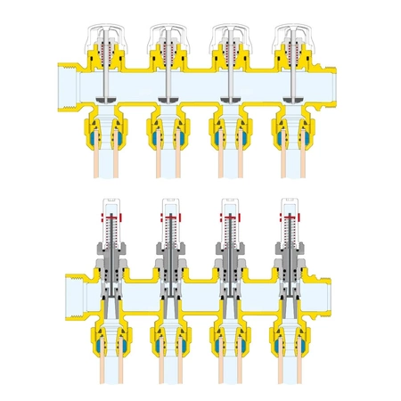 Zespół rozdzielaczy. 1" x 10 wyjść 3/4" GZ