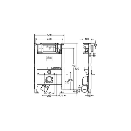 Stelaż podtynkowy do WC VIEGA 8533, 820 x 500 x 140 mm, regulowana wysokość, ze spłuczką ciśnieniową