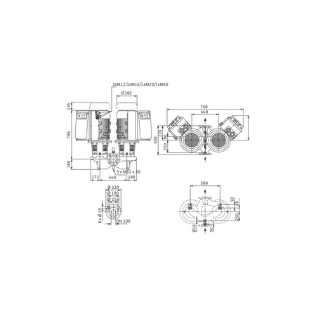 Pompa obiegowa WILO CronoTwin-DL-E 100/150-15/2-R1-IE4 typu in-line z silnikiem znormalizowanym 50/60 Hz, moc silnika 15kW 27.8 A 2900 obr/min, wlot Kołnierz DN 100