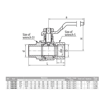 Zawór kulowy VALVEX Tryton mosiądz niklowany, PN40 1'' GZ x GW, uchwyt: dźwignia