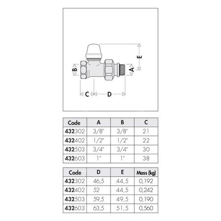 Grzejnikowy zawór odcinający prosty do rur stalowych 3/8"