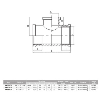 Trójnik VALVEX Twist mosiądz 3/4'' x 1/2'' x 3/4'' GW