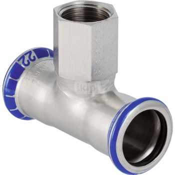 Trójnik GEBERIT Mapress Edelstahl przejściowy stal nierdzewna 22 mm x 1/2'' x 22 mm (mufa zaciskowa x GW x mufa zaciskowa)