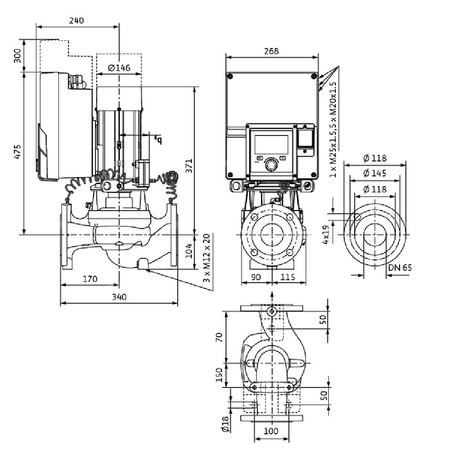 Pompa obiegowa WILO Stratos GIGA 2.0-I 65/1-15/1,5 typu in-line z silnikiem znormalizowanym 50/60 Hz, moc silnika 1.5kW 2.6 A 2930 obr/min, wlot Kołnierz DN 65