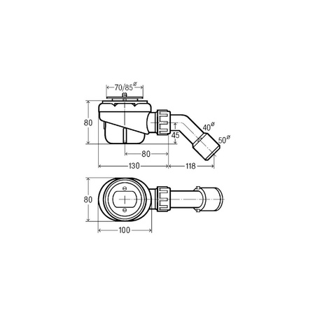 Domoplex-odpływ jednostka funkcyjna nr wzoru 6928.1 DN: 40/50 H: 80 do brodzików z otworem odpływowym fi 52