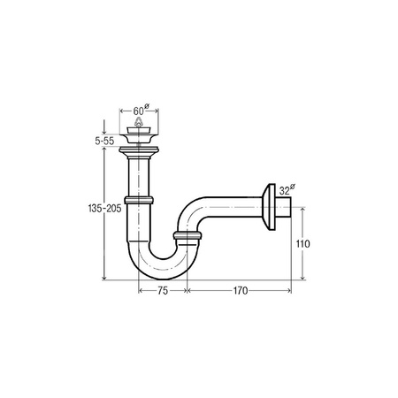 Syfon rurowy mosiądz chrom., nr wzoru 5612 G: 1¼ DN: 32