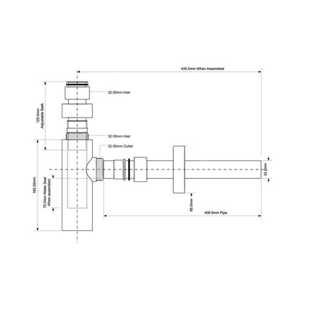 Syfon umywalkowy butelkowy DEKORACYJNY 11/4"x32 bez spustu STAL SZCZOTKOWANA
