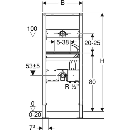 Stelaż podtynkowy do umywalki GEBERIT Duofix, 1300 x 500 x 75 mm, bateria: ścienna z podtynkową skrzynką funkcyjną, regulacja wysokośći