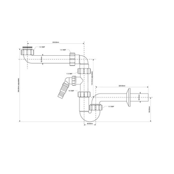 Syfon umywalkowy rurowy 11/4"x32mm ,bez spustu z przedłużką i podłączeniem pod pralkę