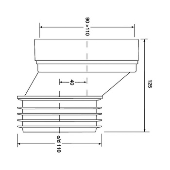 Przyłącze kanalizacyjne, krótkie L-125mm,wejście 90-110mm,wyjście 110mm z przesunięciem mimośr. 40mm