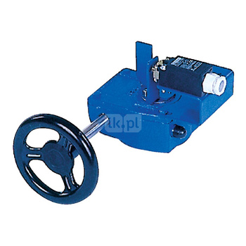 Ręczna przekładnia ślimakowa, smarowana fabrycznie - dożywotnio, napędzana kółkiem ręcznym wyposażona w jeden wyłącznik krańcowy DN125-200