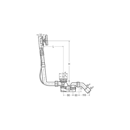 Multiplex-komplet odpływowo-przelewowy Visign M9 podwyższenie poziomu wody plus 5 cm nr wzoru 6171.10 DN: 40/50 długość cięgna Bowdena: 560 L: 100–260 H: 180–400 wanna standardowa do wanien z otworem odpływowym fi 52