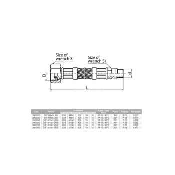 Wąż przyłączeniowy elastyczny VALVEX Viper Plus z oplotem (stal nierdzewna), GW x GZ, 1/2'' x M10x1, długość 500 mm, z uszczelką